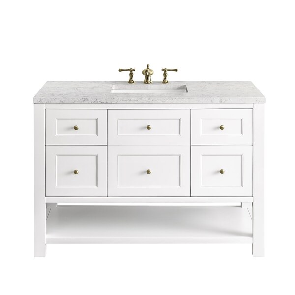 James Martin Vanities Breckenridge 48in Single Vanity, Bright White w/ 3 CM Eternal Jasmine Pearl Top 330-V48-BW-3EJP - main